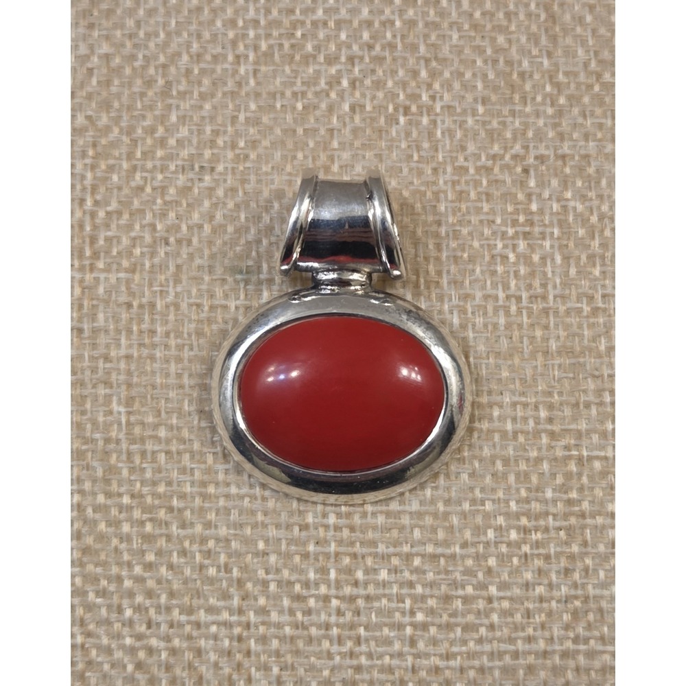 Vintage Sterling Silver Oval Cabochon Red Stone Slide Pendant